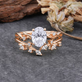 Nature-Inspired Oval Cut 4 Prong Lab Diamond Engagement Ring Set